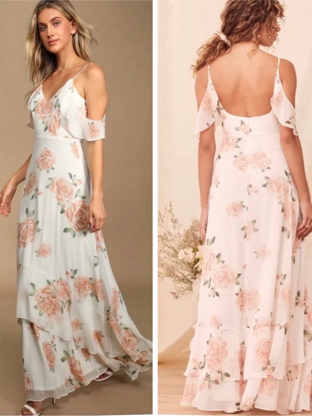 Lulus Floral‎ Take You There Maxi Dress White Pink S wedding summer resort boho